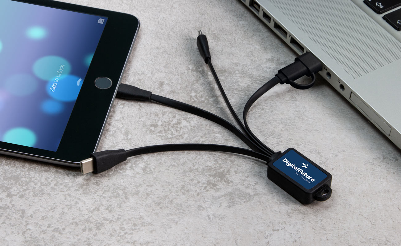 Multi - Mustekala Lataava USB Kaapeli Logopainettu gallery thumbnail